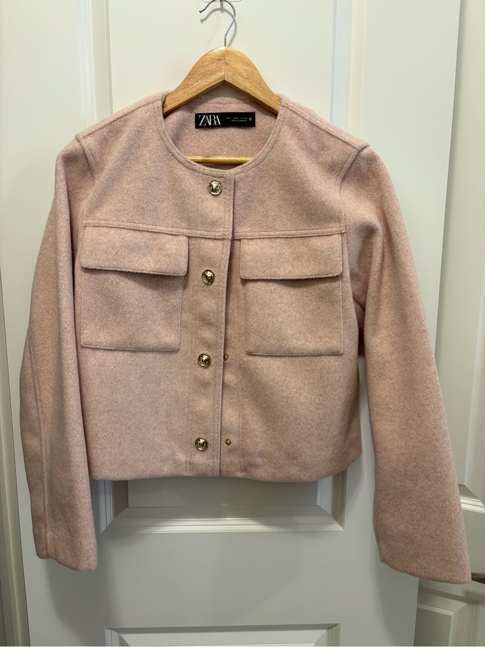 Zara Soft Blush Pink Boxy Cropped Wool-Blend Jacket